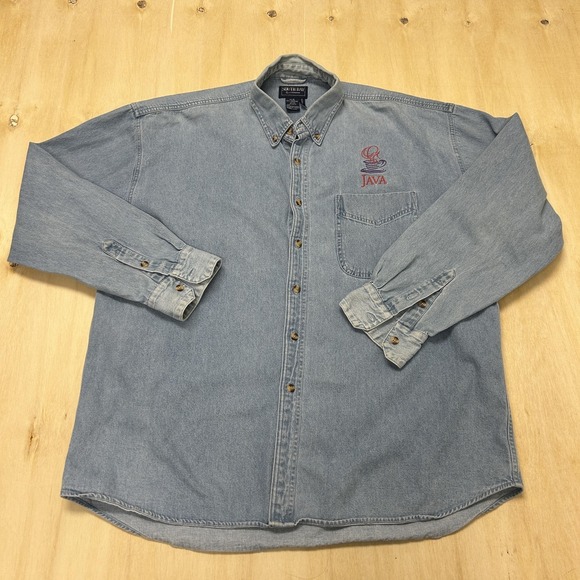 South Bay Sportswear Shirt Mens XL Blue Denim Java Sun Microsystems Button Down